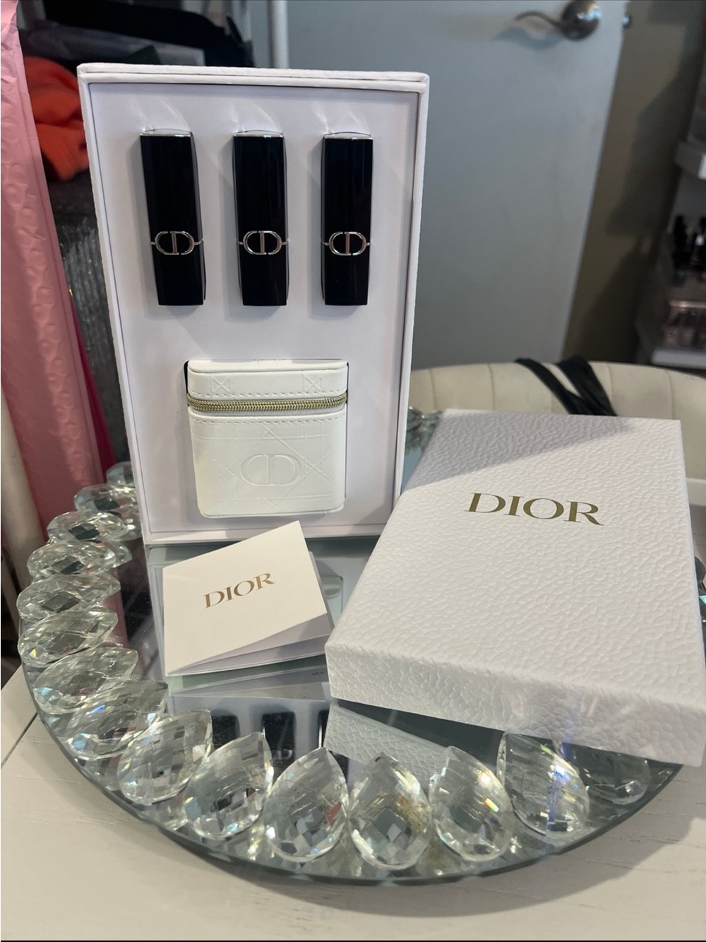 Dior White Case with Zipper and Charms- 3 Mini Lipsticks - Picture 1 of 5
